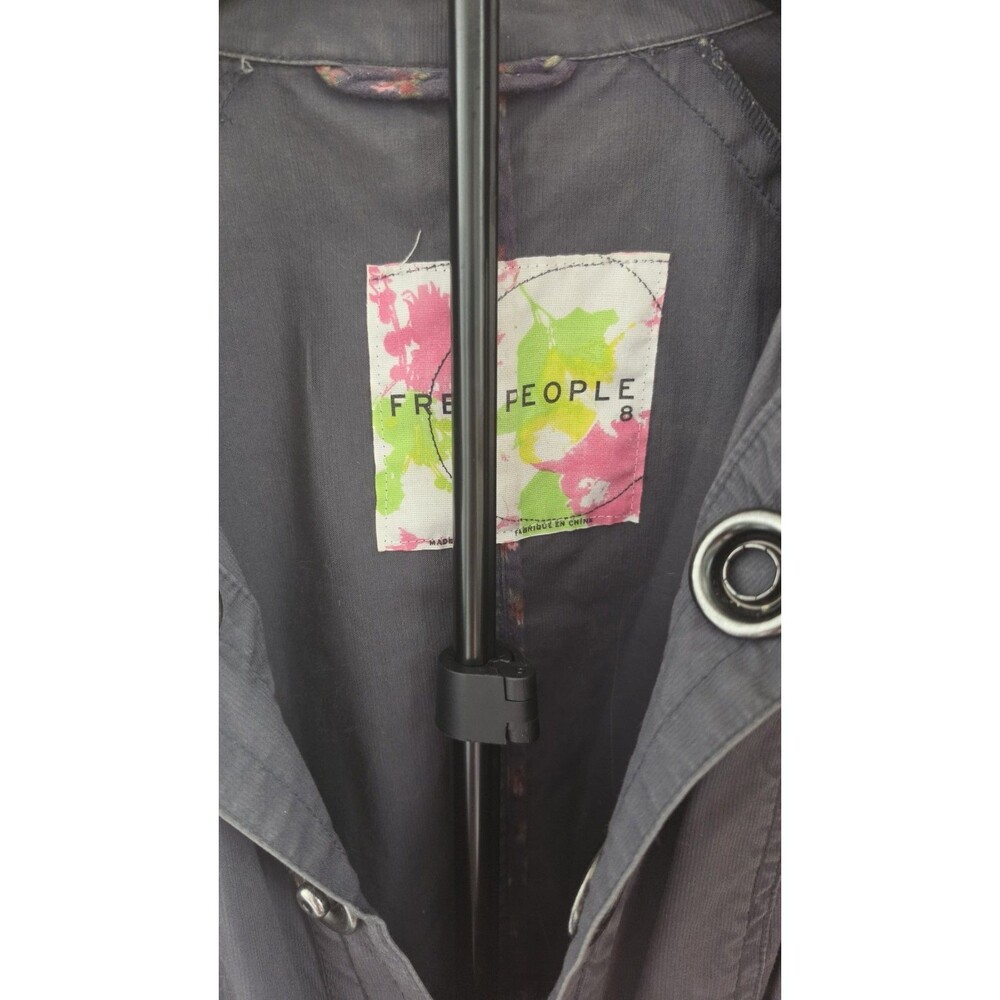Free People Utility Trench Coat Jacket Women’s Sz 8 Gray Mixed Media Boho Cargo - Picture 3 of 12